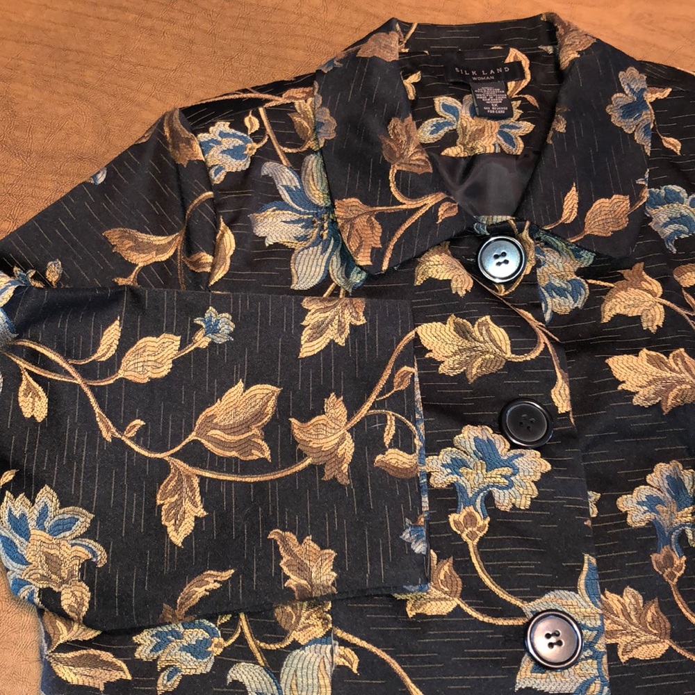 Black Floral Button SILKLAND Lined Jacket Blazer